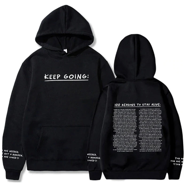 100 Reasons To Stay Alive Hoodie (Keep Going) Shop Monterra Black S