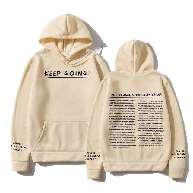 100 Reasons To Stay Alive Hoodie (Keep Going) Shop Monterra Cream S