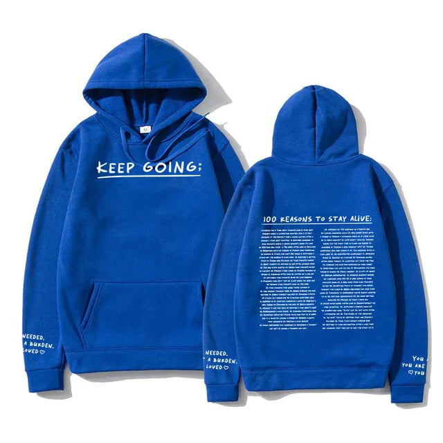 100 Reasons To Stay Alive Hoodie (Keep Going) Shop Monterra Blue S