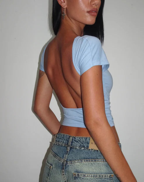 Backless Crop Top Fashion Tee Shop Monterra Blauw XS