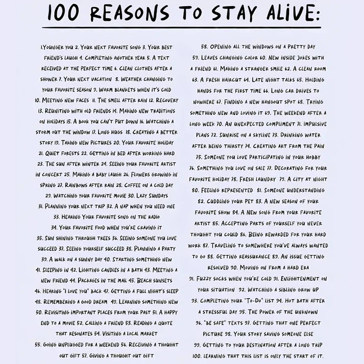 100 Reasons To Stay Alive Hoodie (Keep Going) Shop Monterra 