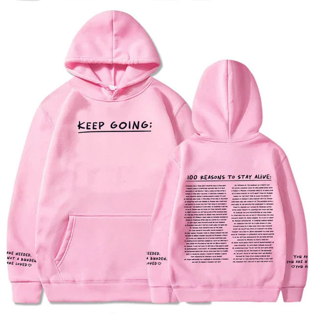 100 Reasons To Stay Alive Hoodie (Keep Going) Shop Monterra Pink S 