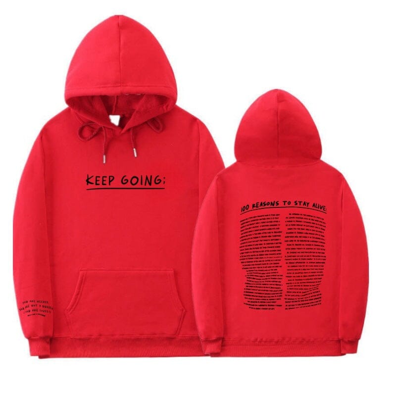 100 Reasons To Stay Alive Hoodie (Keep Going) Shop Monterra Red S 